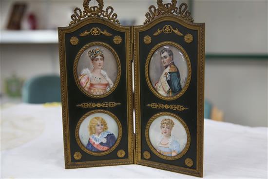 A set of four late 19th / early 20th century French painted miniatures of Napoleon and family,